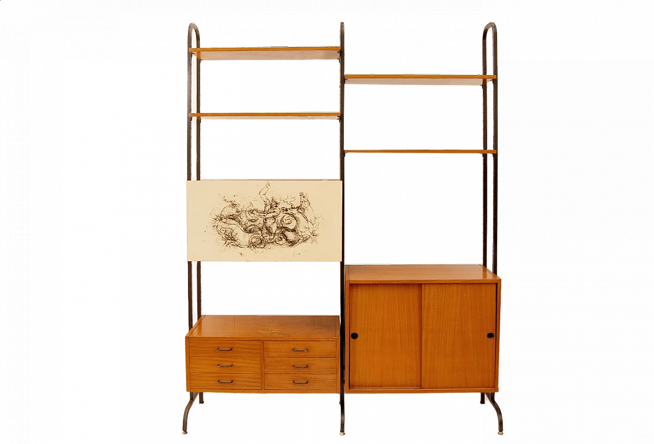 Libreria con mobile bar in teak, anni '50 8