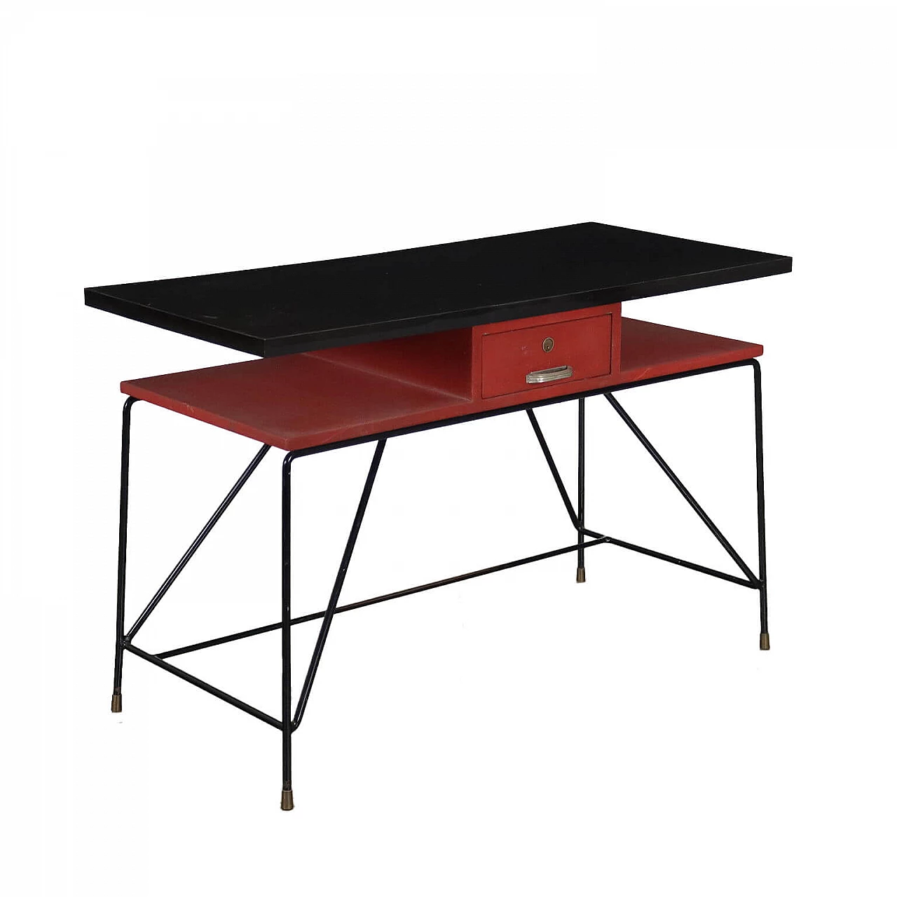 Scrivania in metallo con piano in legno, anni '60 1