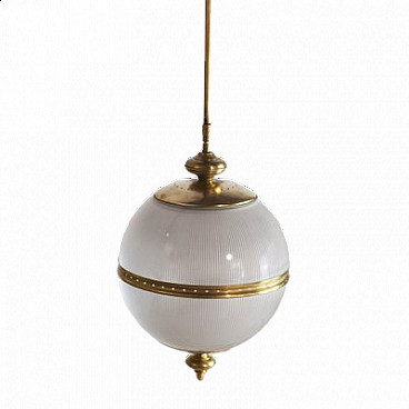 Suspension lamp in brass and satin glass by Luigi Caccia Dominioni for Azucena, 1950s