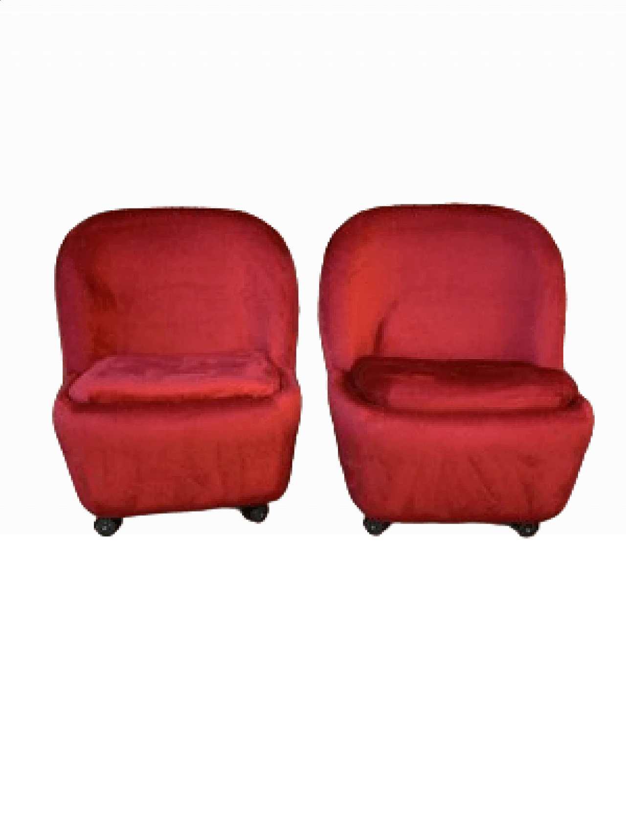 Pair of red velvet armchairs, 1960s 7