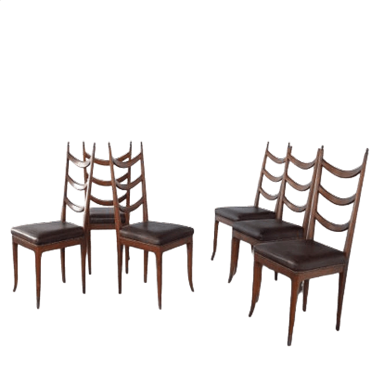 6 Chairs in wood and leather by Osvaldo Borsani, 1950s 12