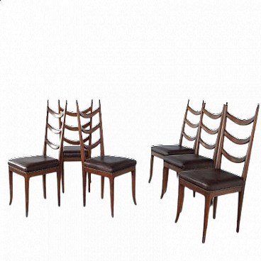 6 Chairs in wood and leather by Osvaldo Borsani, 1950s