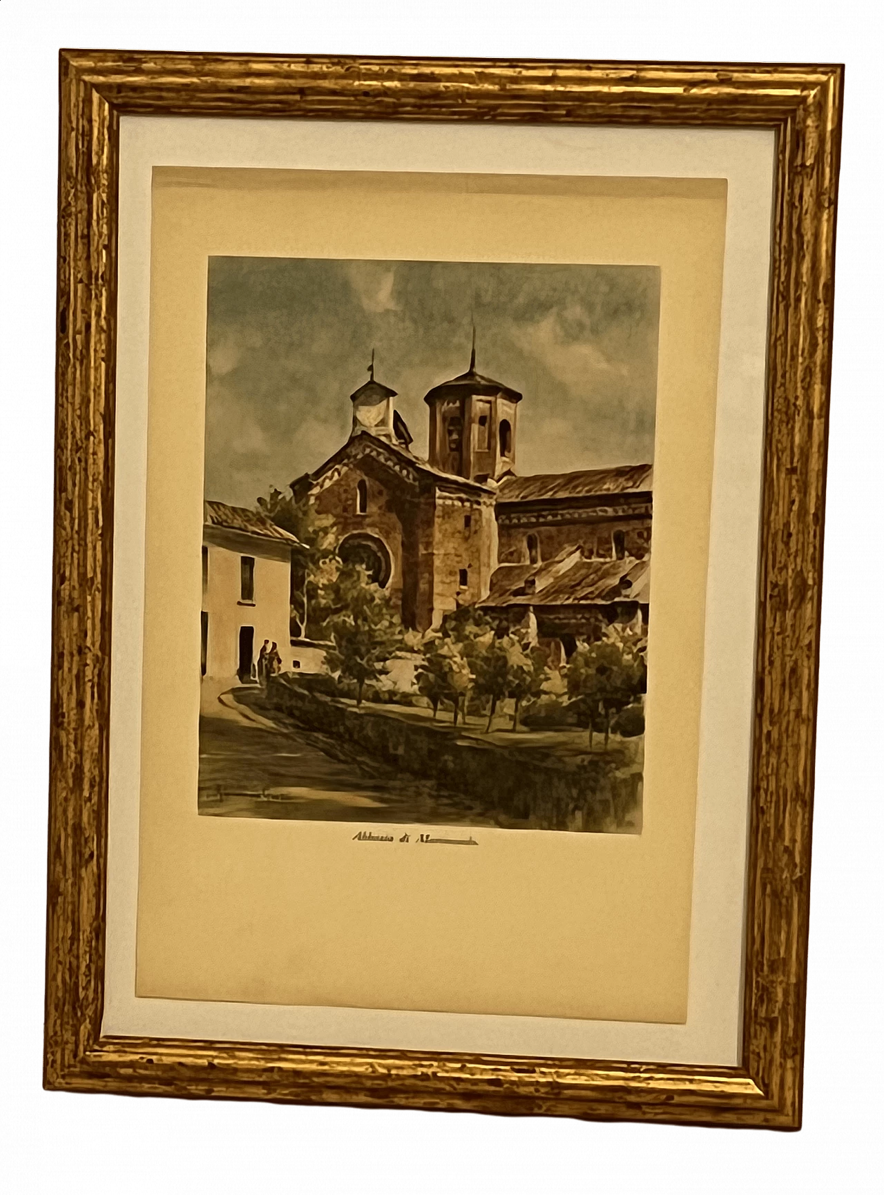 Colour print Morimondo Abbey by Giannino Grossi, 1930s 6