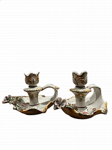 Coppia di candelieri in ceramica di Carpie Nova Bassano, anni '60