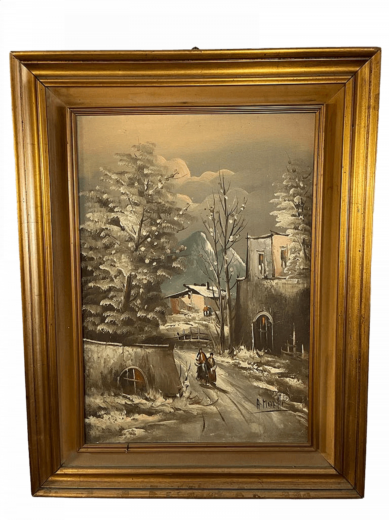Olio su tela raffigurante paesaggio innevato di Mozzitto, '900 4