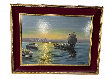 Olio su tela di paesaggio marittimo di Mariani, anni '60