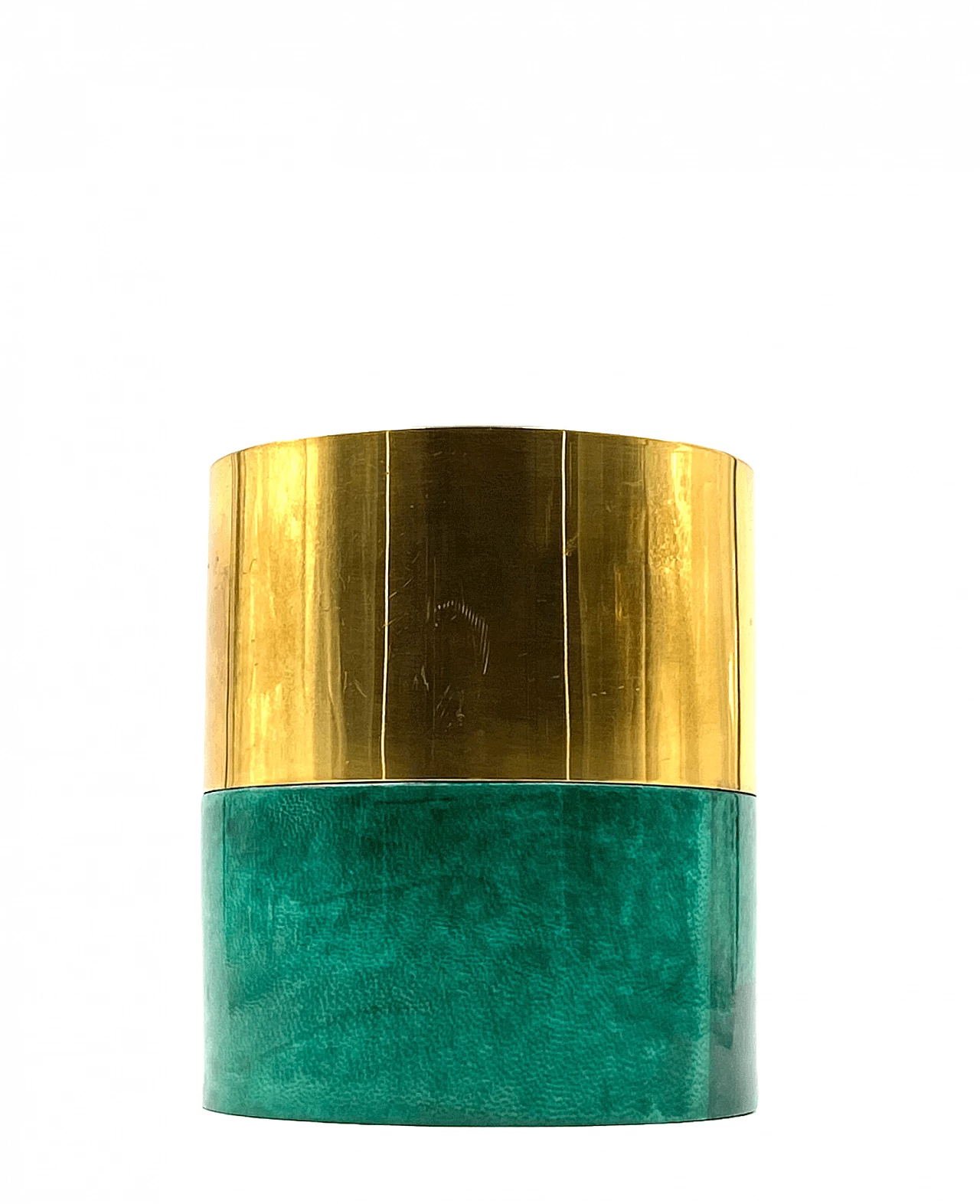 Brass and green parchment ice bucket by Aldo Tura, 1960s 1