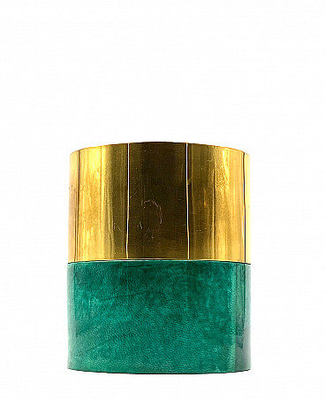 Brass and green parchment ice bucket by Aldo Tura, 1960s