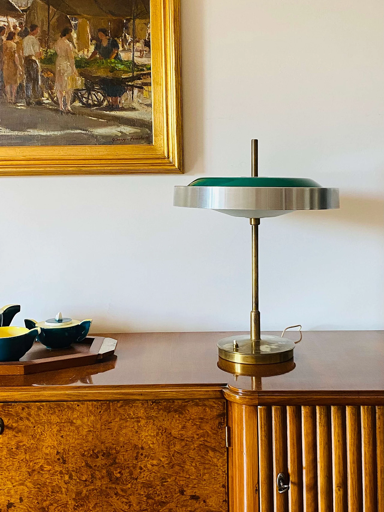 Lampada da tavolo in ottone e vetro di Oscar Torlasco per Lumi, anni '60 3