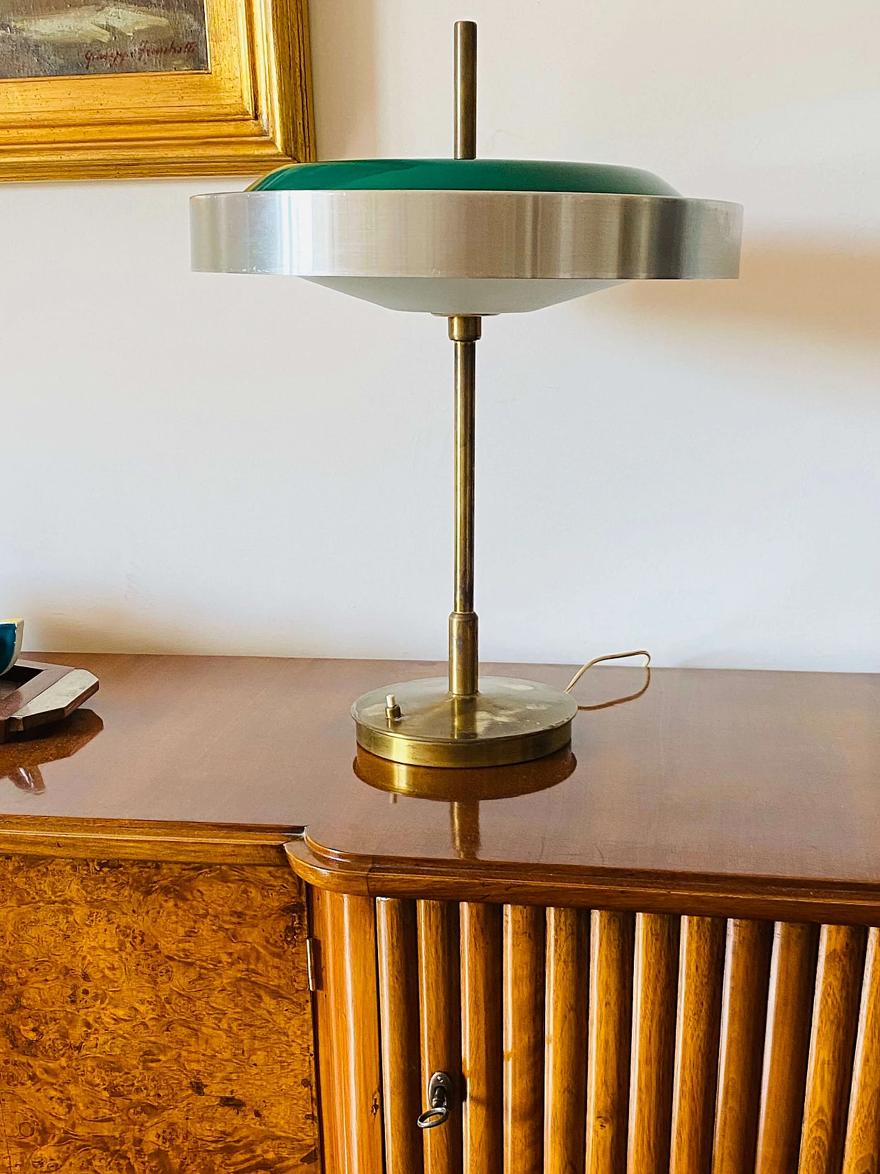 Lampada da tavolo in ottone e vetro di Oscar Torlasco per Lumi, anni '60 4