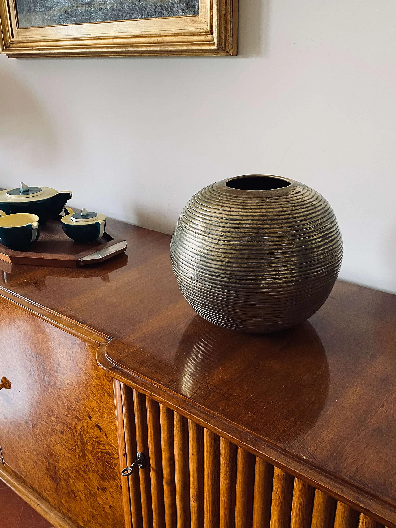 Vaso sferico in alluminio, anni '70 4