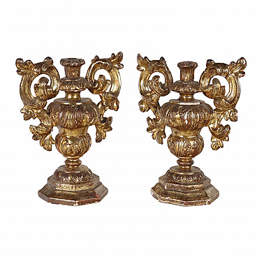 Coppia di vasi barocchi in legno dorato e laccato, '700