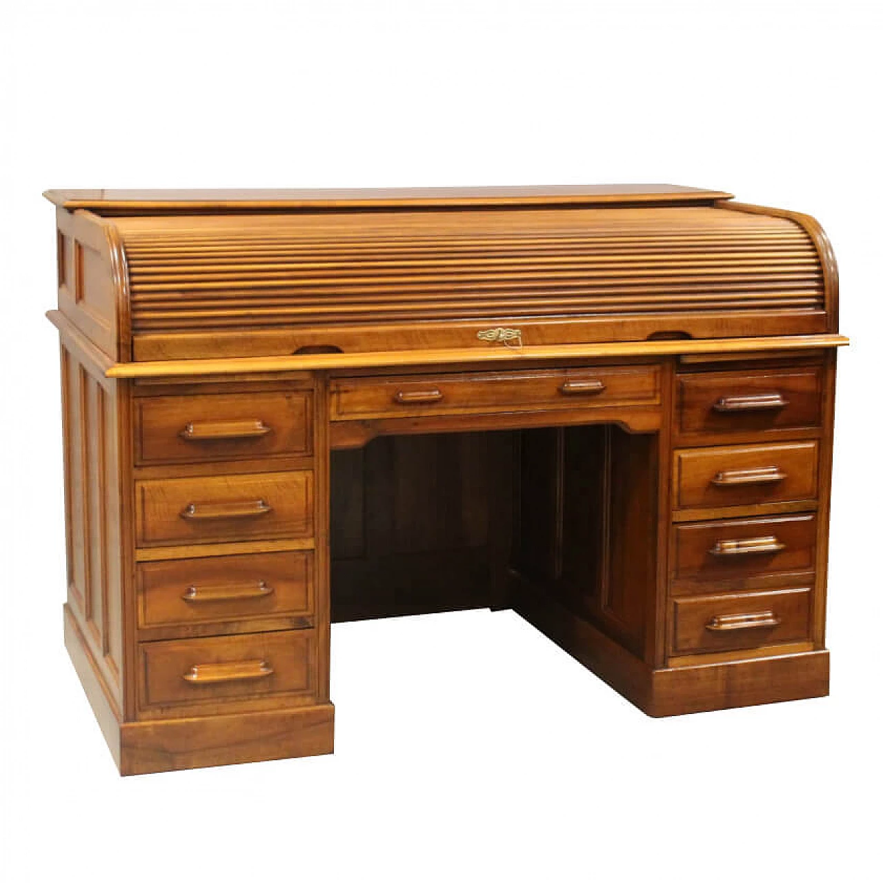 Scrivania americana a rullo con serranda in noce, primo '900 2