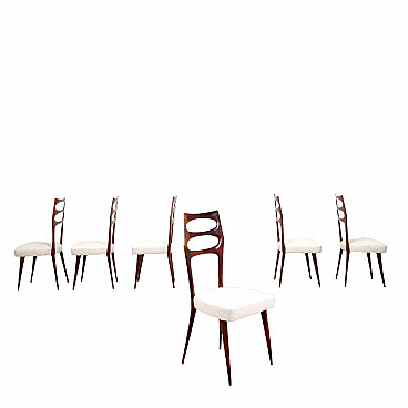 6 Sedie in legno con seduta imbottita, anni '50