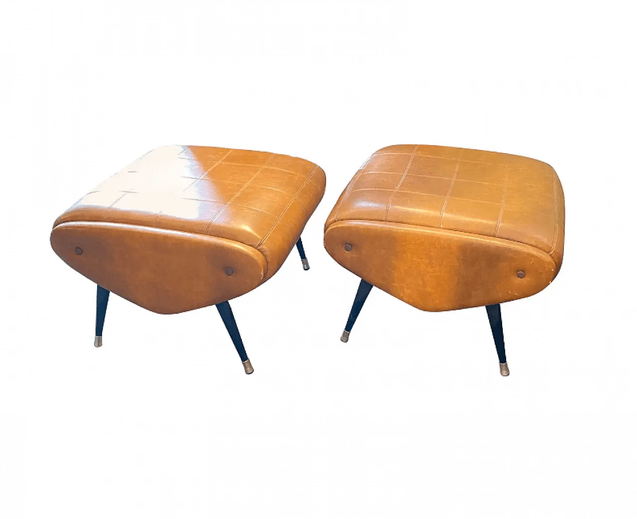 Pair of faux leather poufs, 1960s 1