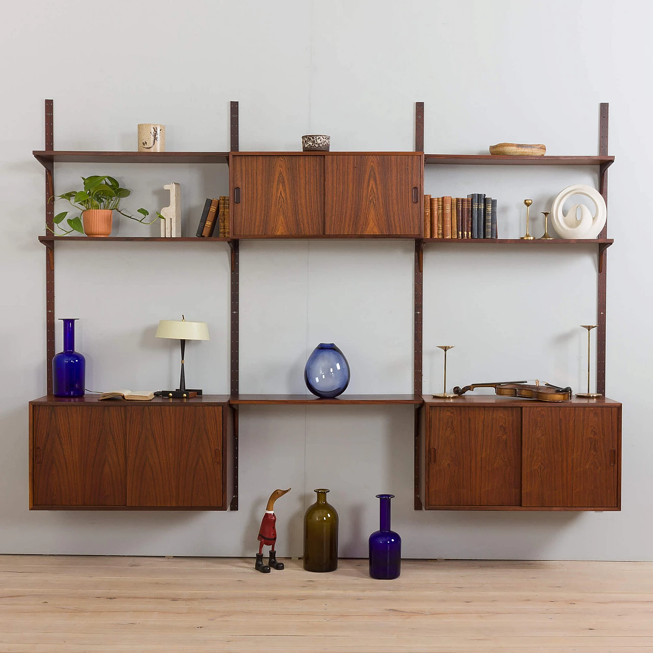 Danish three-bay wall cabinet with rosewood desk by Hansen&Guldborg, 1960s 1