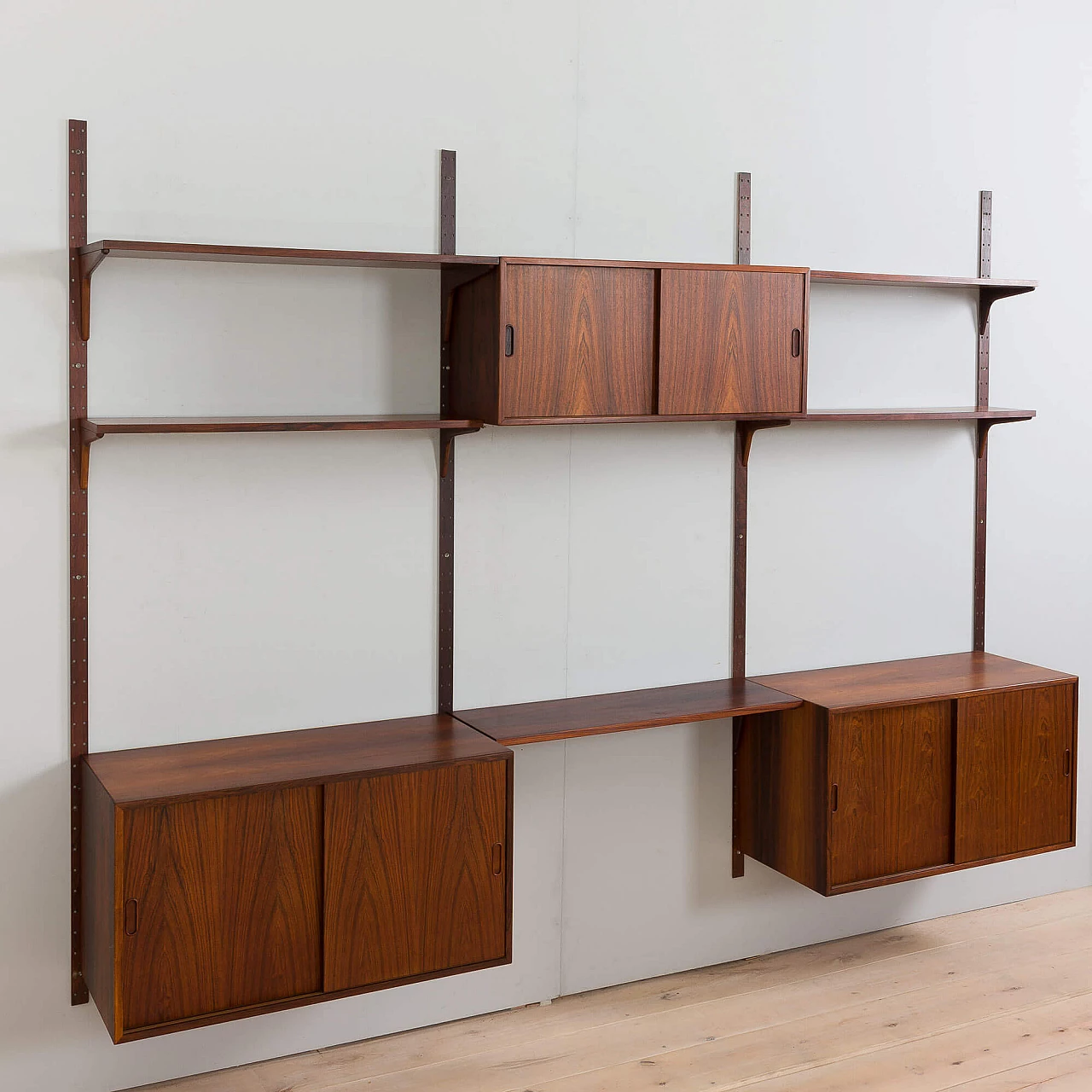 Danish three-bay wall cabinet with rosewood desk by Hansen&Guldborg, 1960s 10