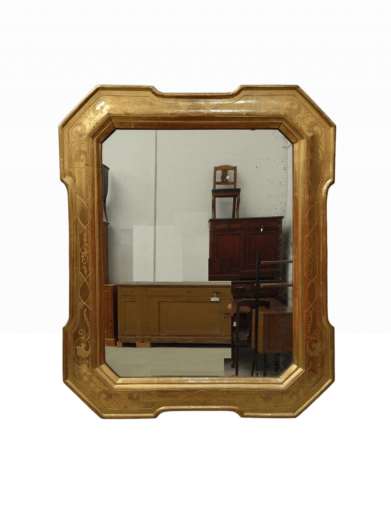 Specchiera a vassoio in foglia oro, metà '800 12