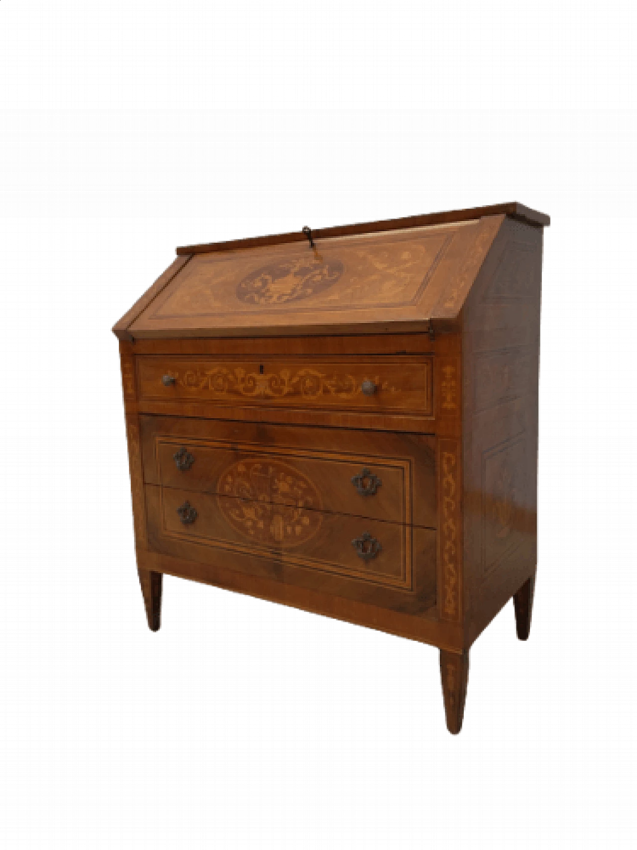 Ribalta intarsiata stile Luigi XVI maggiolini con segreti, metà '900 1