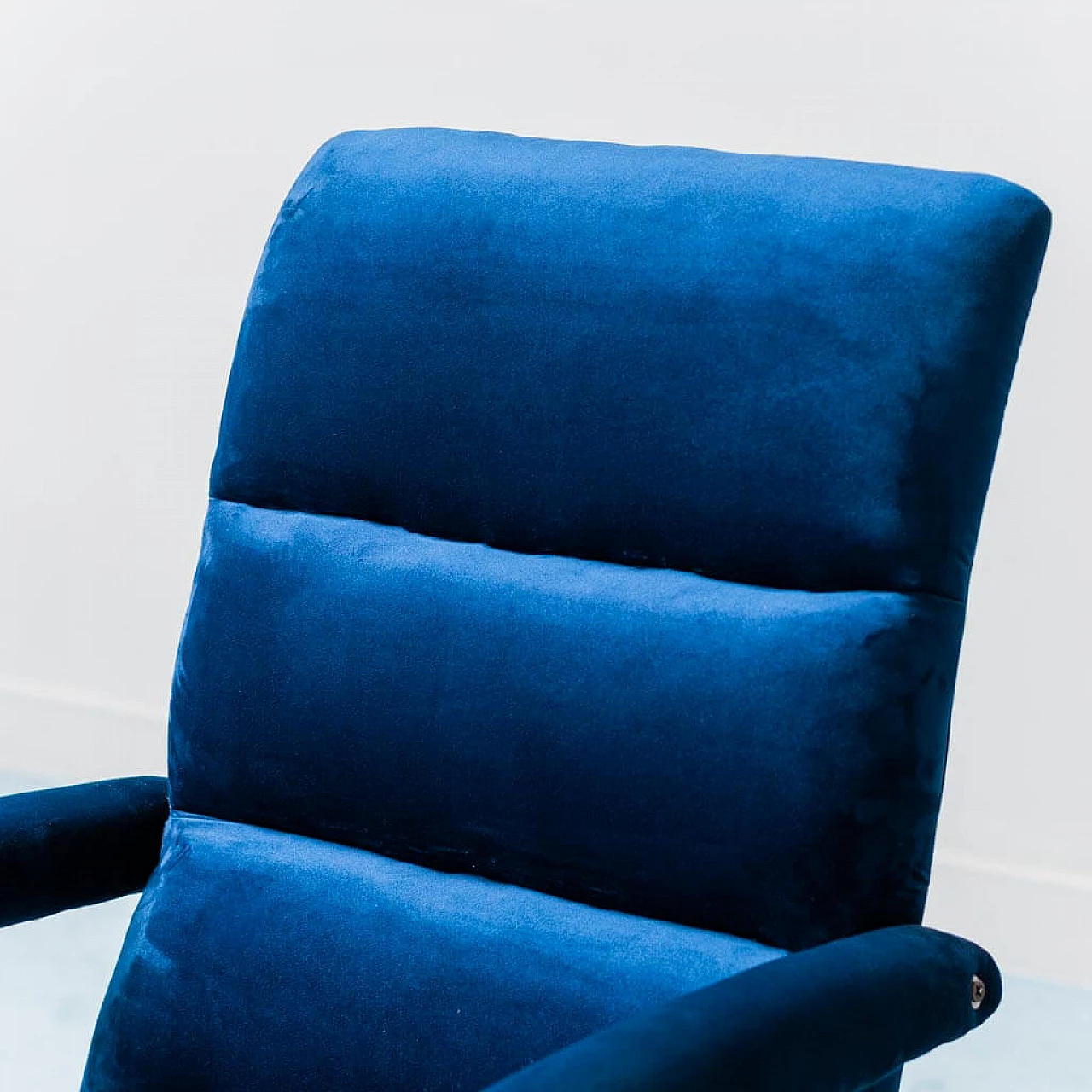 Blue velvet and green metal armchair, 1960s 3