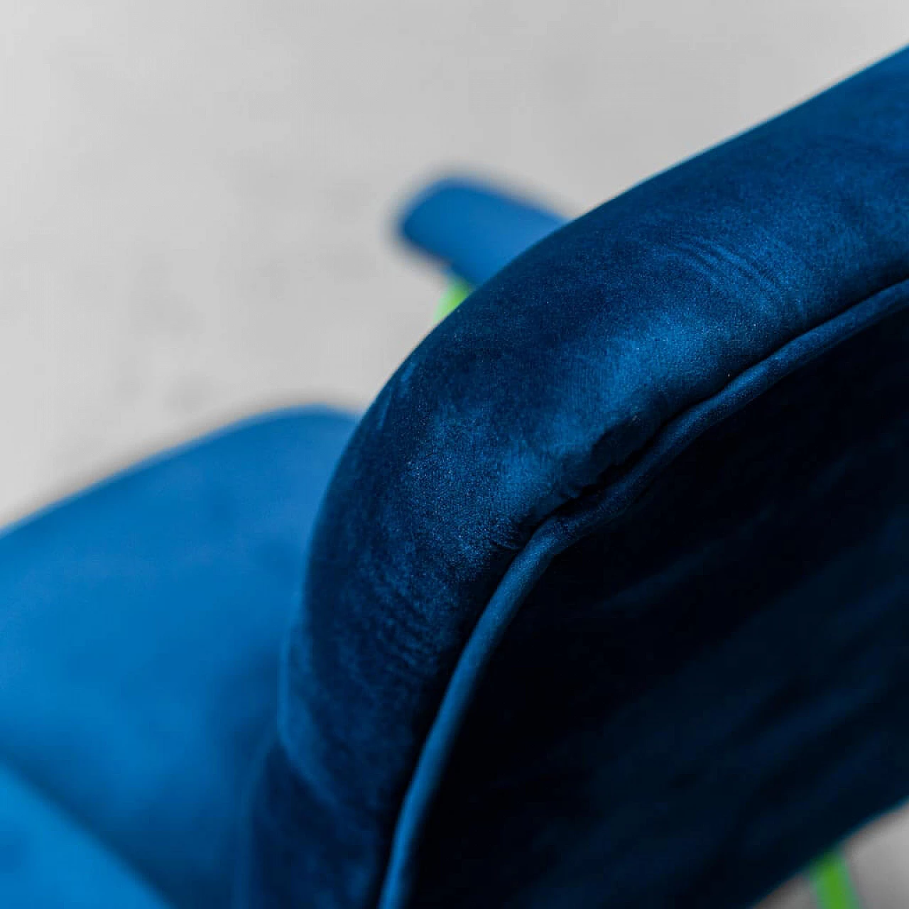 Blue velvet and green metal armchair, 1960s 8