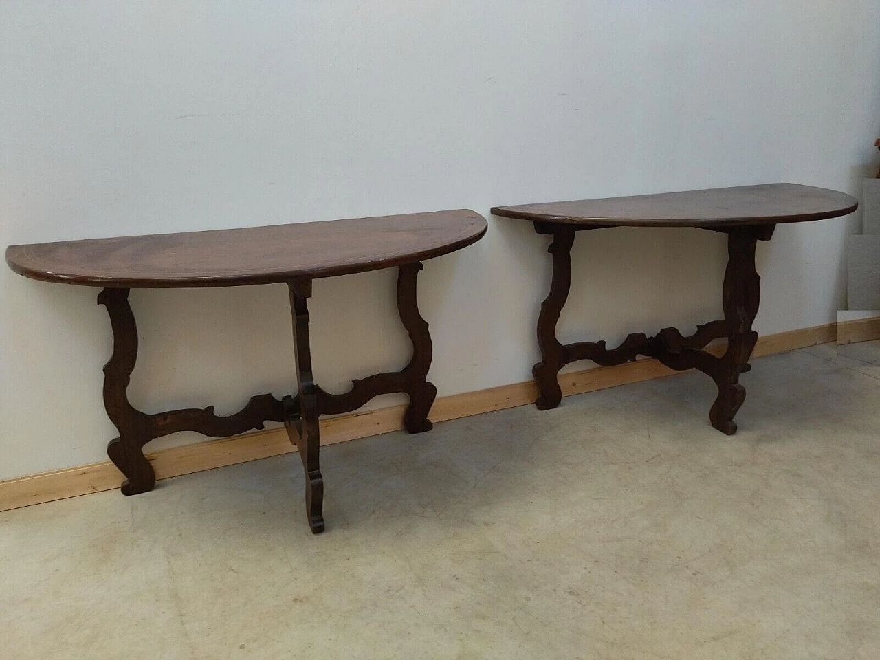 Pair of walnut fretted consoles, late 19th century 2