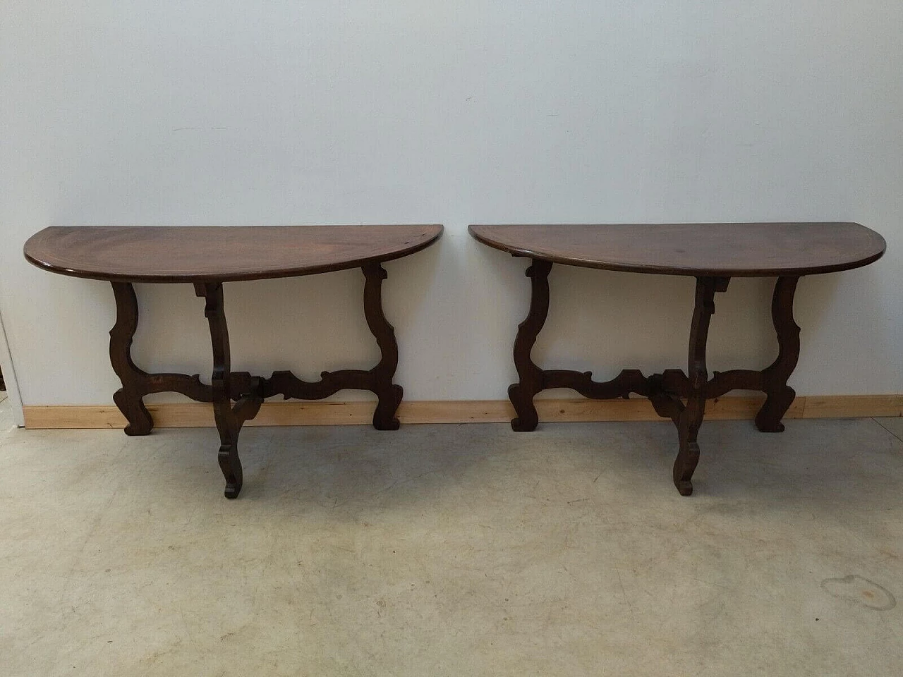 Pair of walnut fretted consoles, late 19th century 12