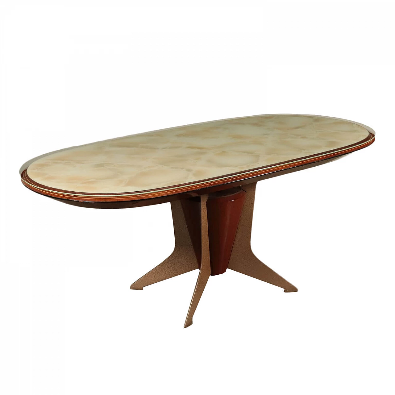 Tavolo in legno di palissandro e metallo smaltato con piano in vetro, anni '50 1