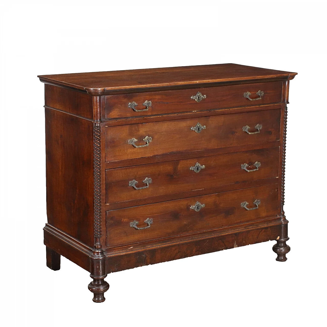 Cassettone lombardo in noce con piedini anteriori torniti, '800 1