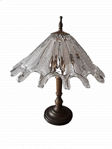 Lampada da tavolo in ottone e vetro di Murano, anni '40