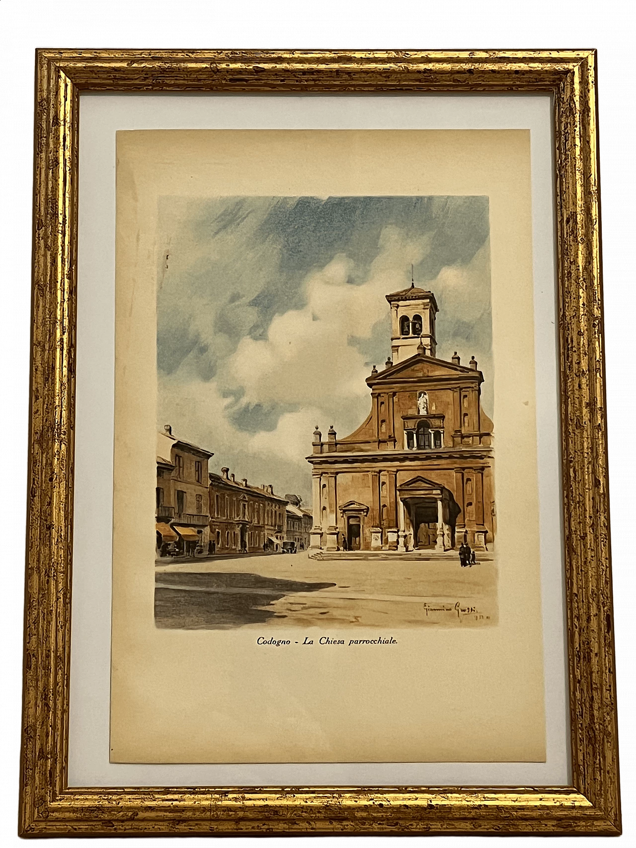 Colour print Codogno parish church by Giannino Grossi, 1930s 4