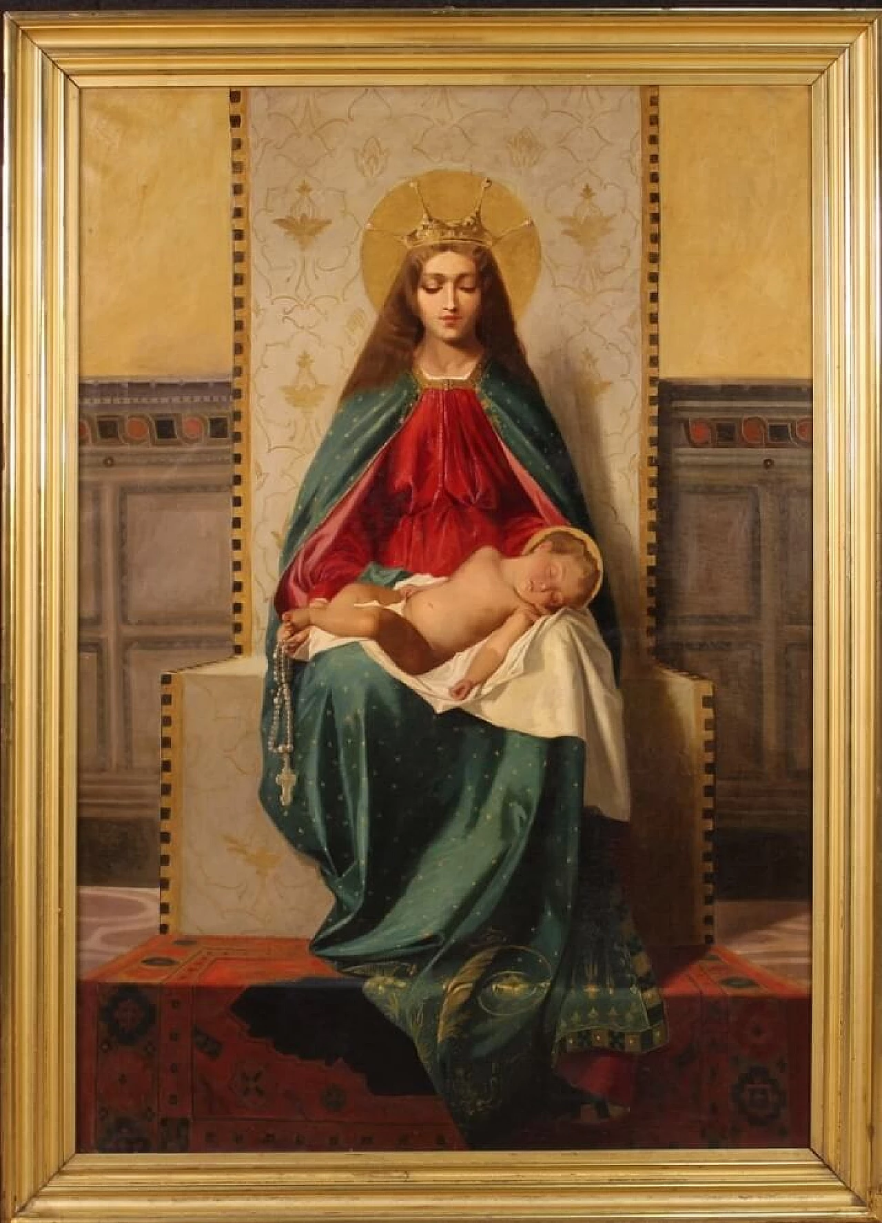 Oil on canvas Madonna Enthroned with Child signed Emma Regis, 19th century 13