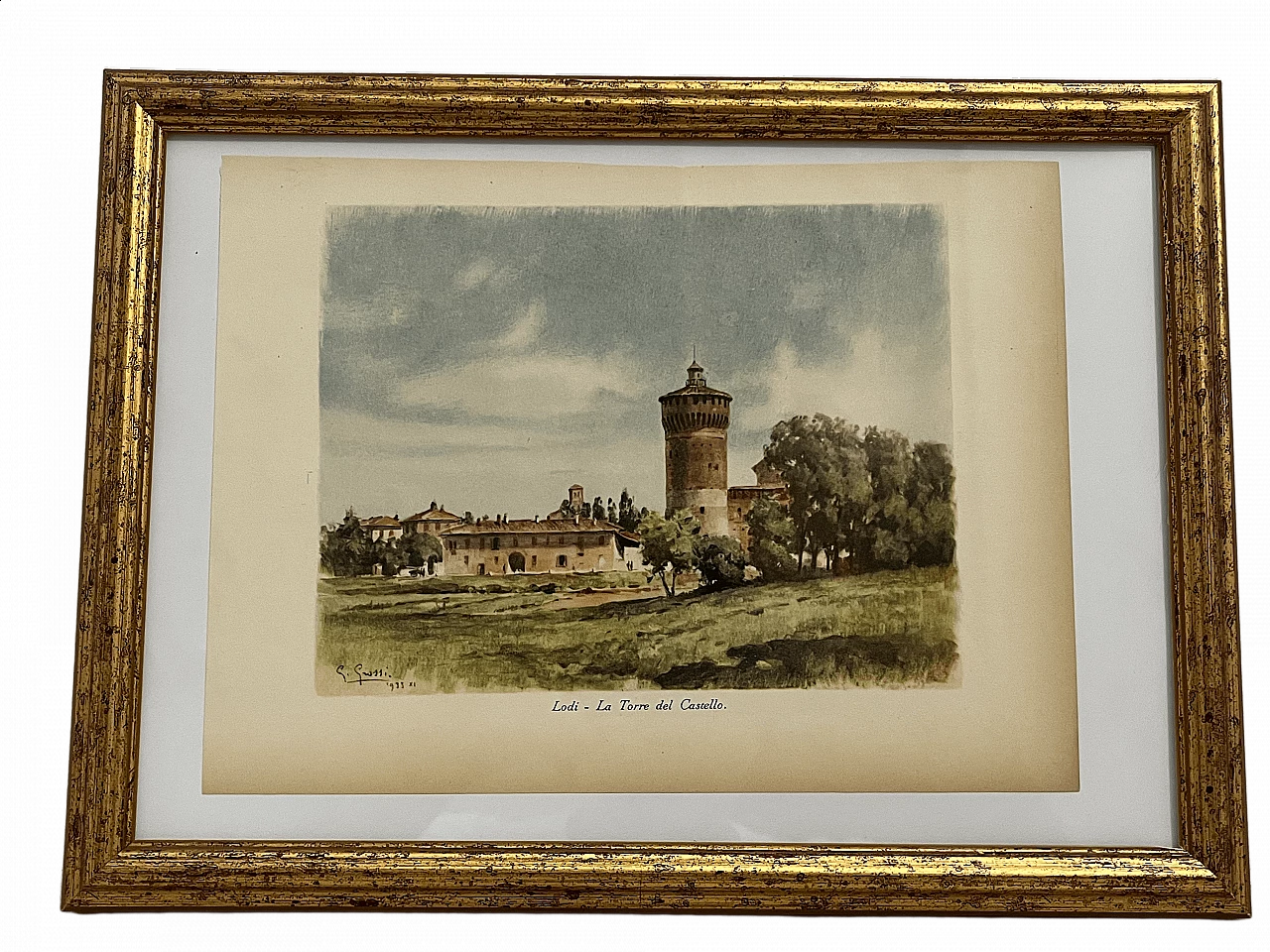 Colour print Tower of Lodi Castle by Giannino Grossi, 1930s 4
