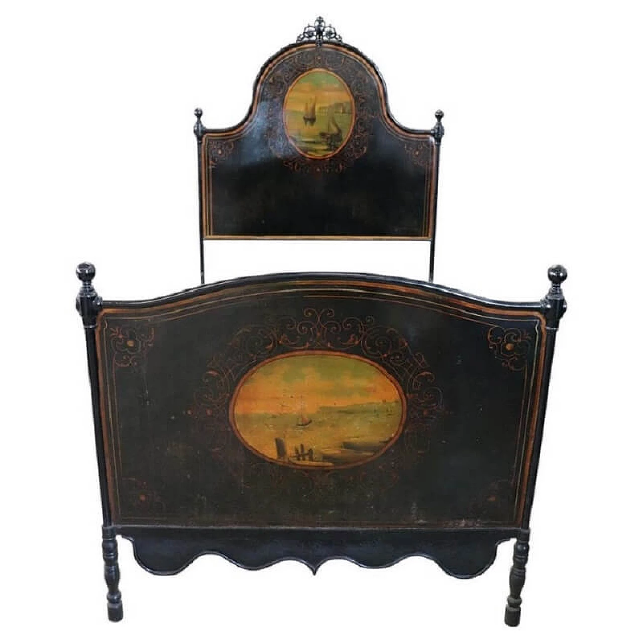 Hand-painted iron single bed, 1900s 1