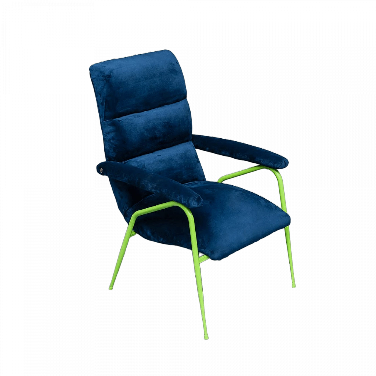 Blue velvet and green metal armchair, 1960s 11