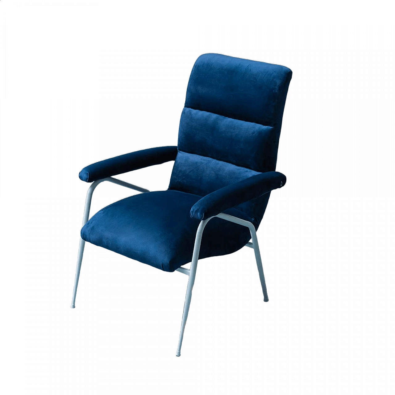 Blue velvet and blue metal armchair, 1960s 10