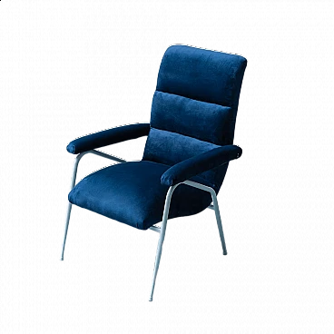 Blue velvet and blue metal armchair, 1960s