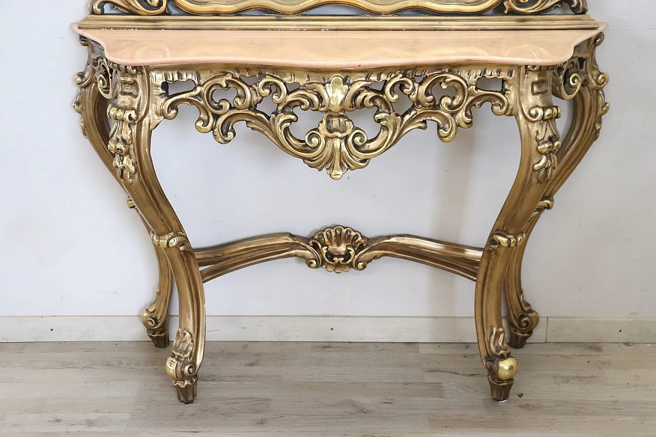 Baroque-style console table in carved and gilded wood, 20th century 2