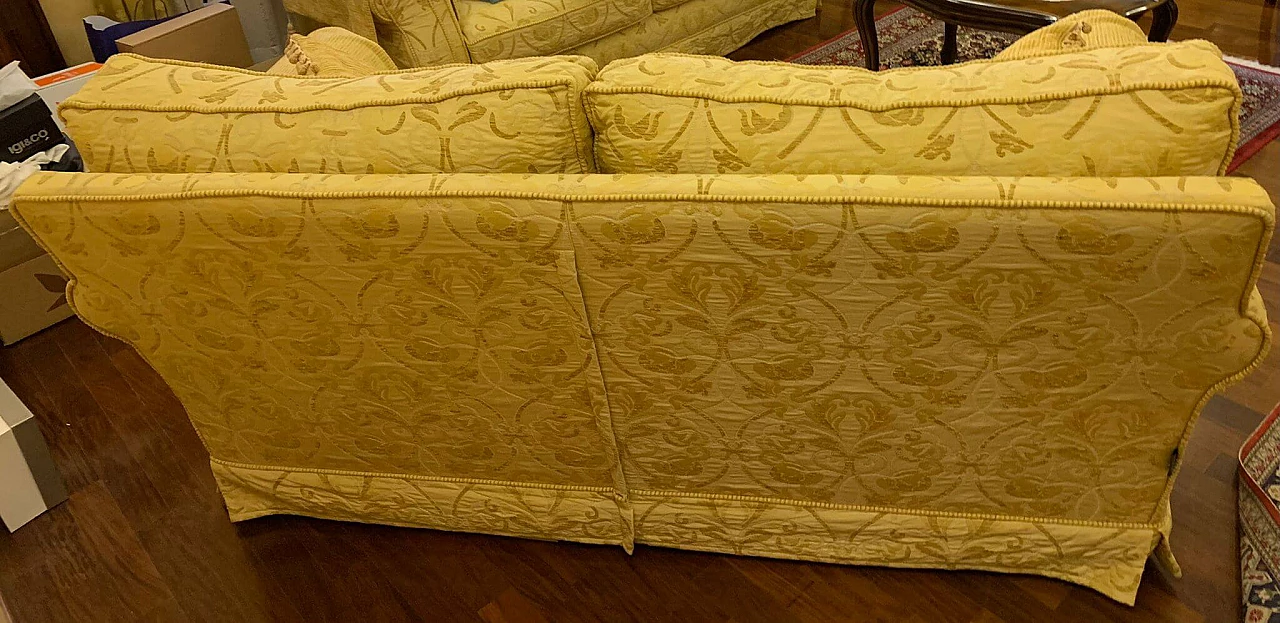 Pair of sofas in ochre damask fabric 3