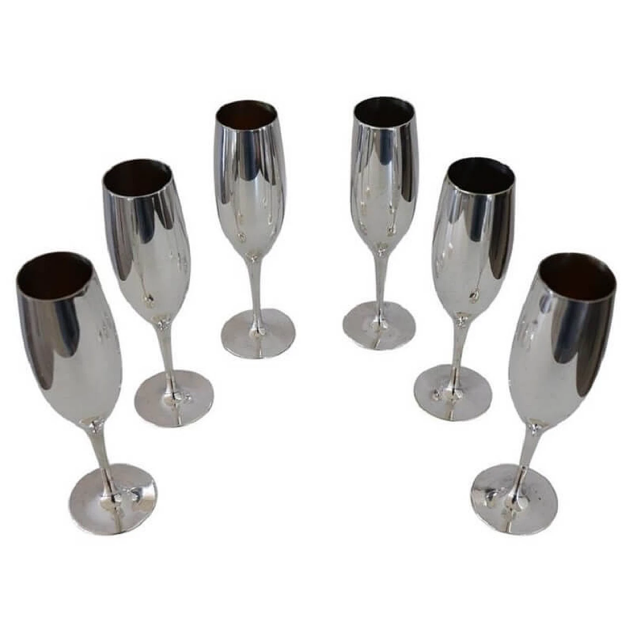 6 Silver-plated flute glasses, 1980s 1