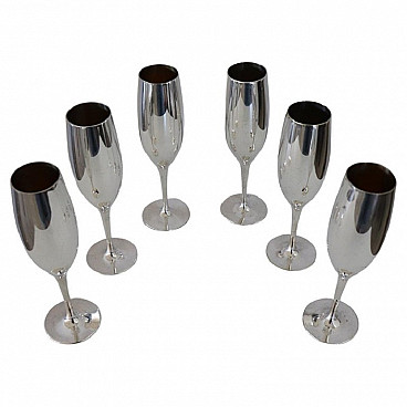 6 Silver-plated flute glasses, 1980s
