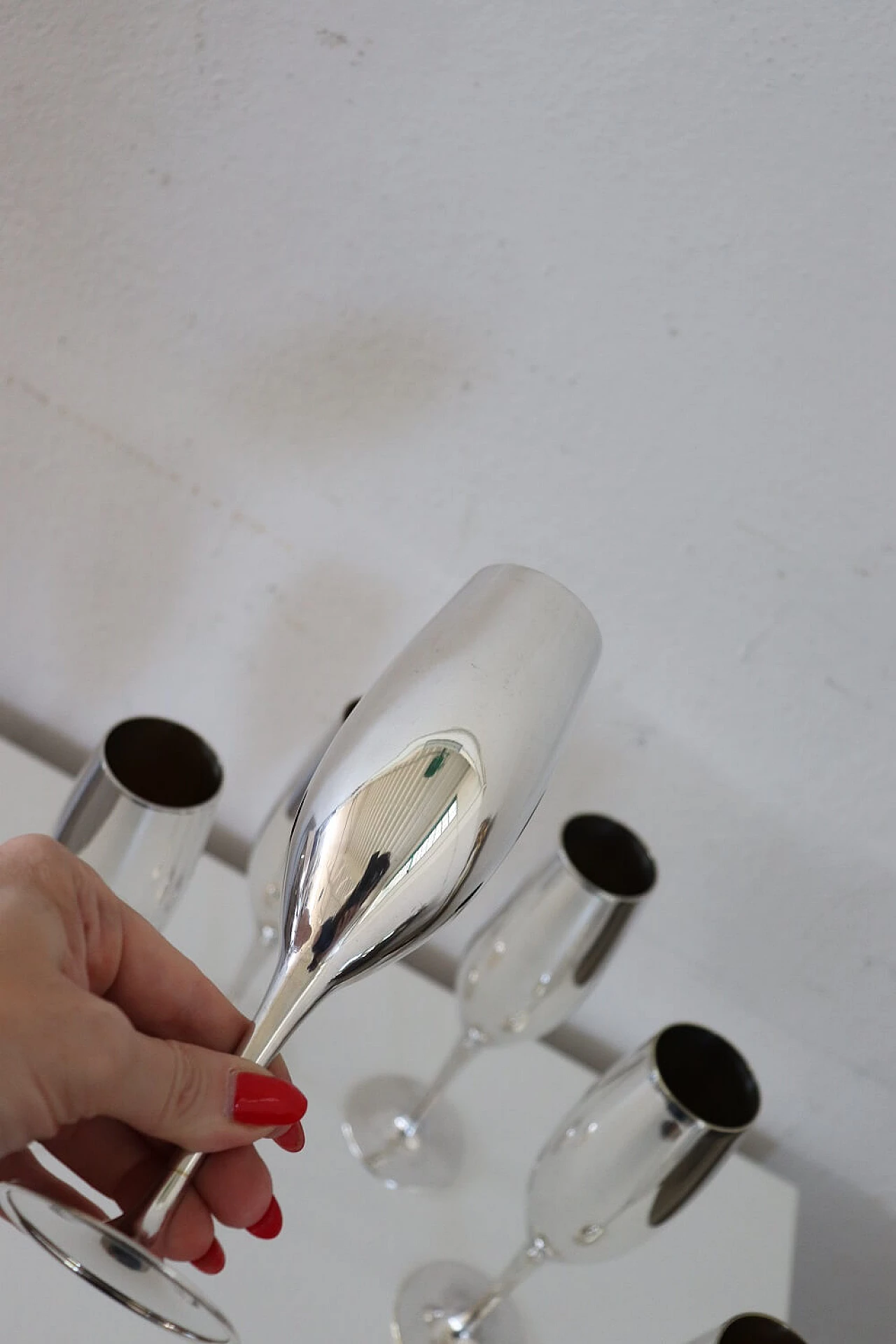 6 Silver-plated flute glasses, 1980s 2