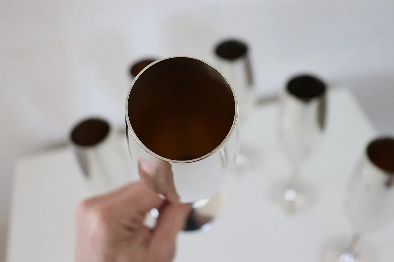 6 Silver-plated flute glasses, 1980s 4