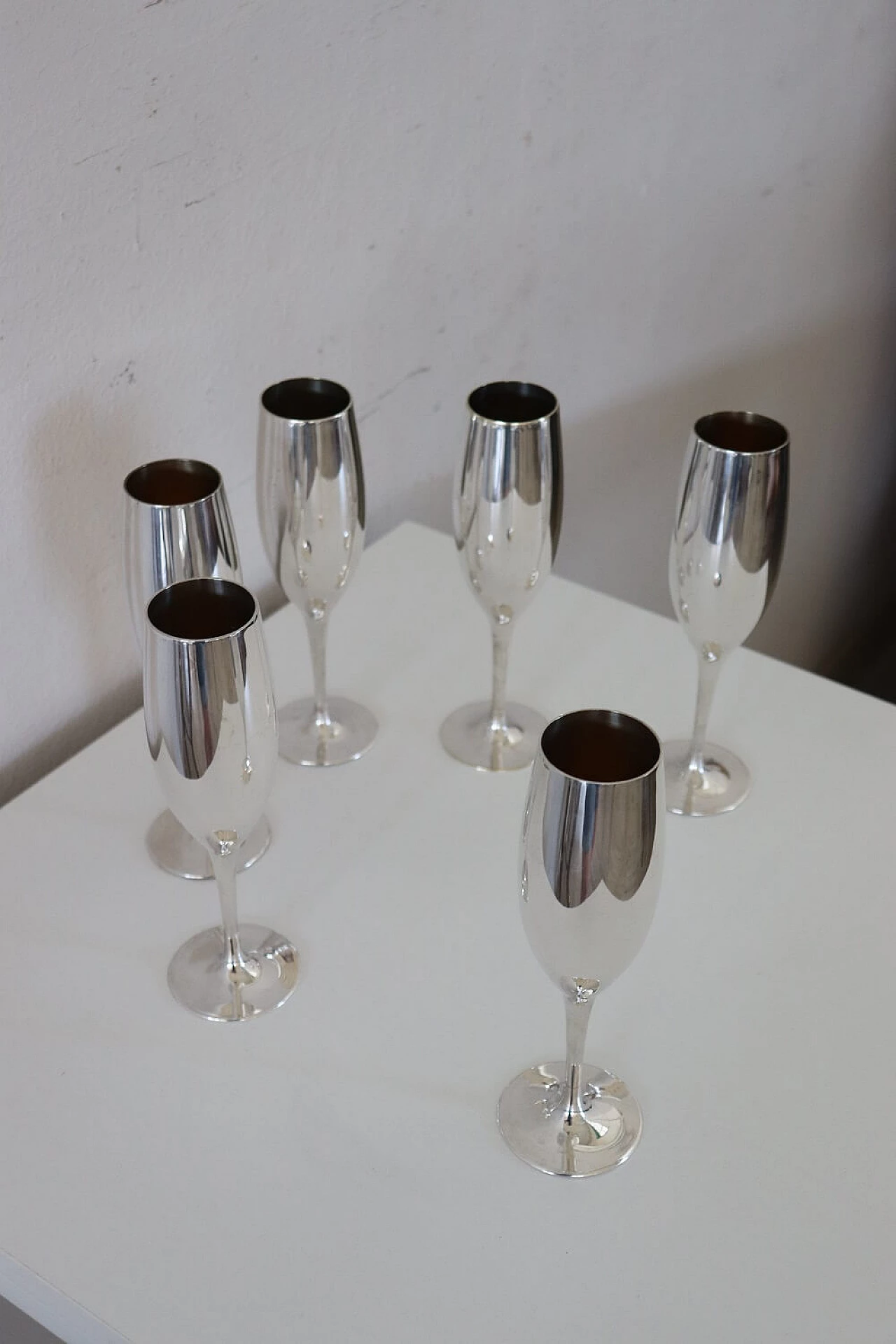 6 Silver-plated flute glasses, 1980s 5