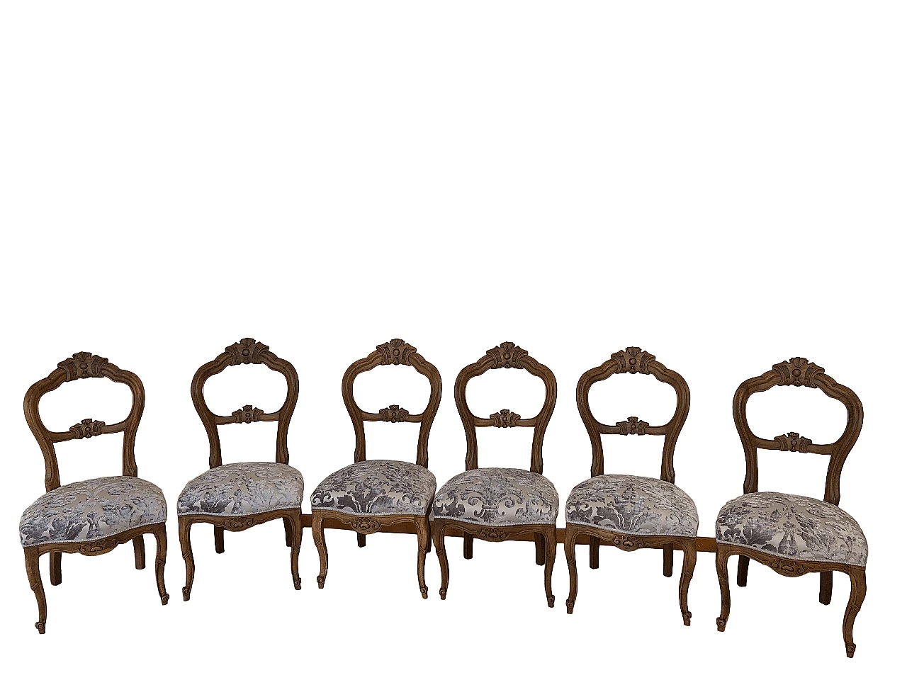 6 Walnut chairs with upholstered seat, 19th century 8