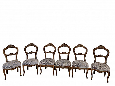 6 Walnut chairs with upholstered seat, 19th century