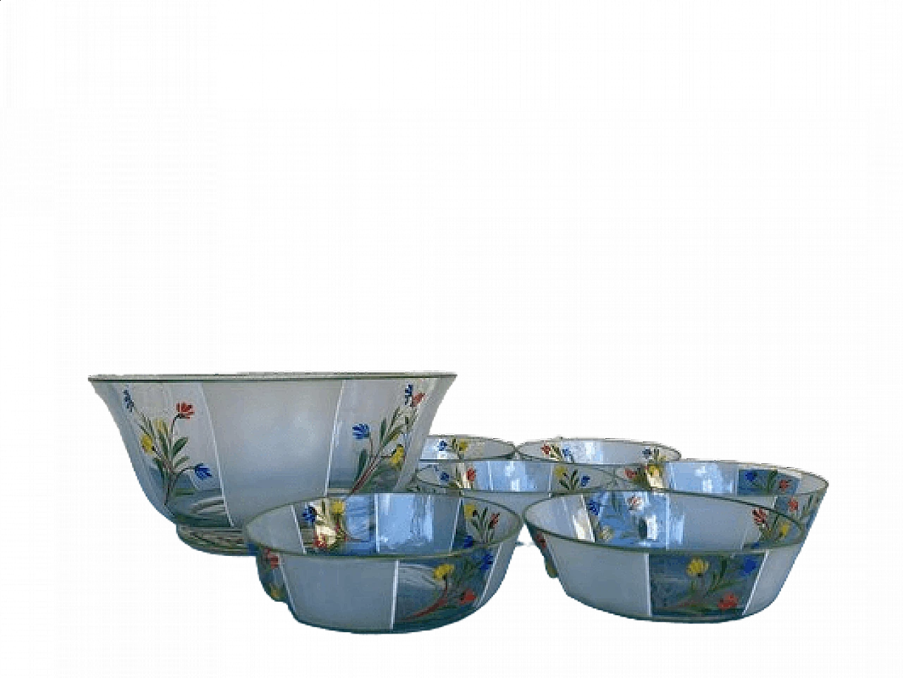 7 Hungarian hand-painted glass bowls, 1950s 5