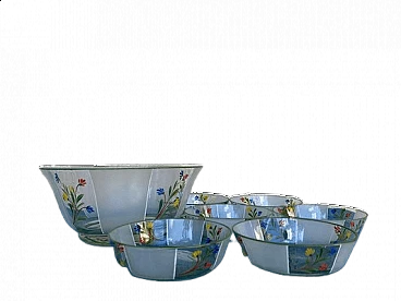 7 Hungarian hand-painted glass bowls, 1950s