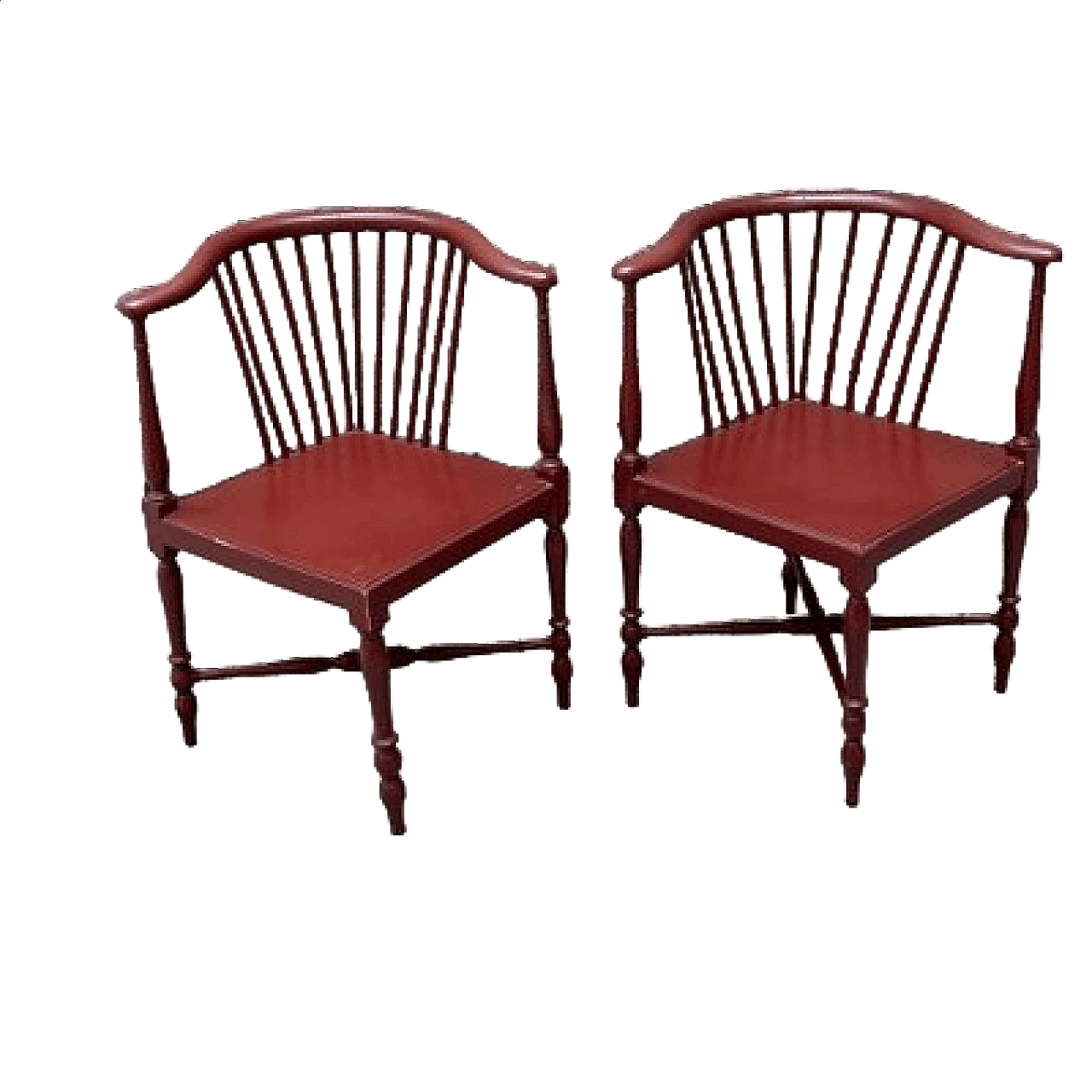 Pair of wooden corner armchairs, 1950s 8