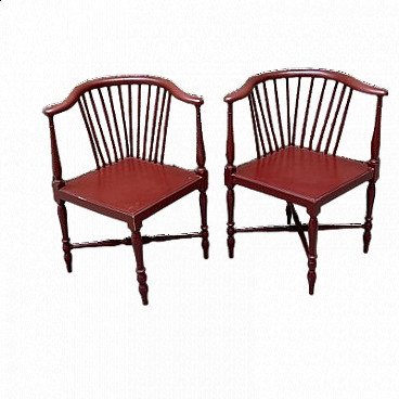 Pair of wooden corner armchairs, 1950s